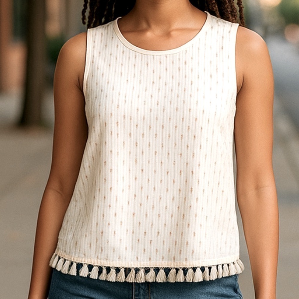 A new day metallic dot print tassel embellished tank top xxl